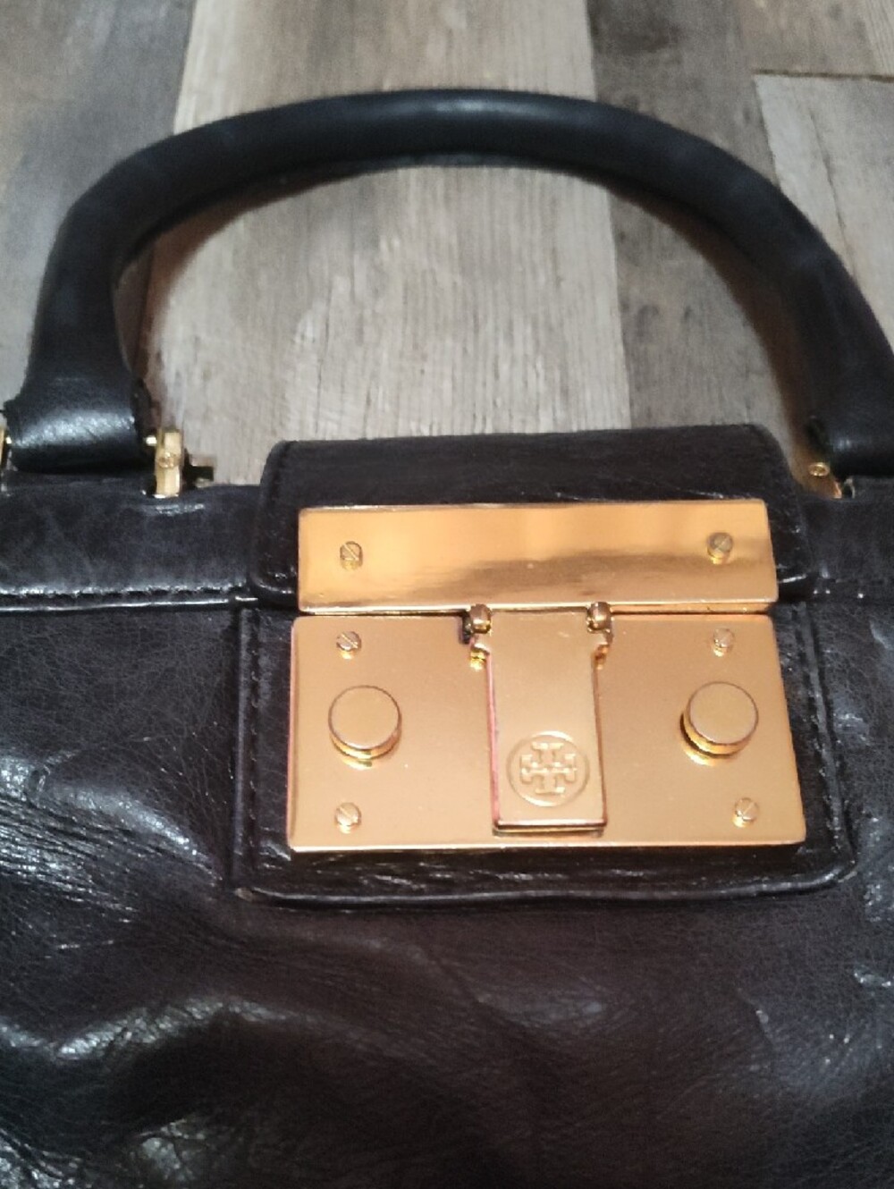 Tory Burch Holland Black And Gold Detailing Satchel - Picture 2 of 9
